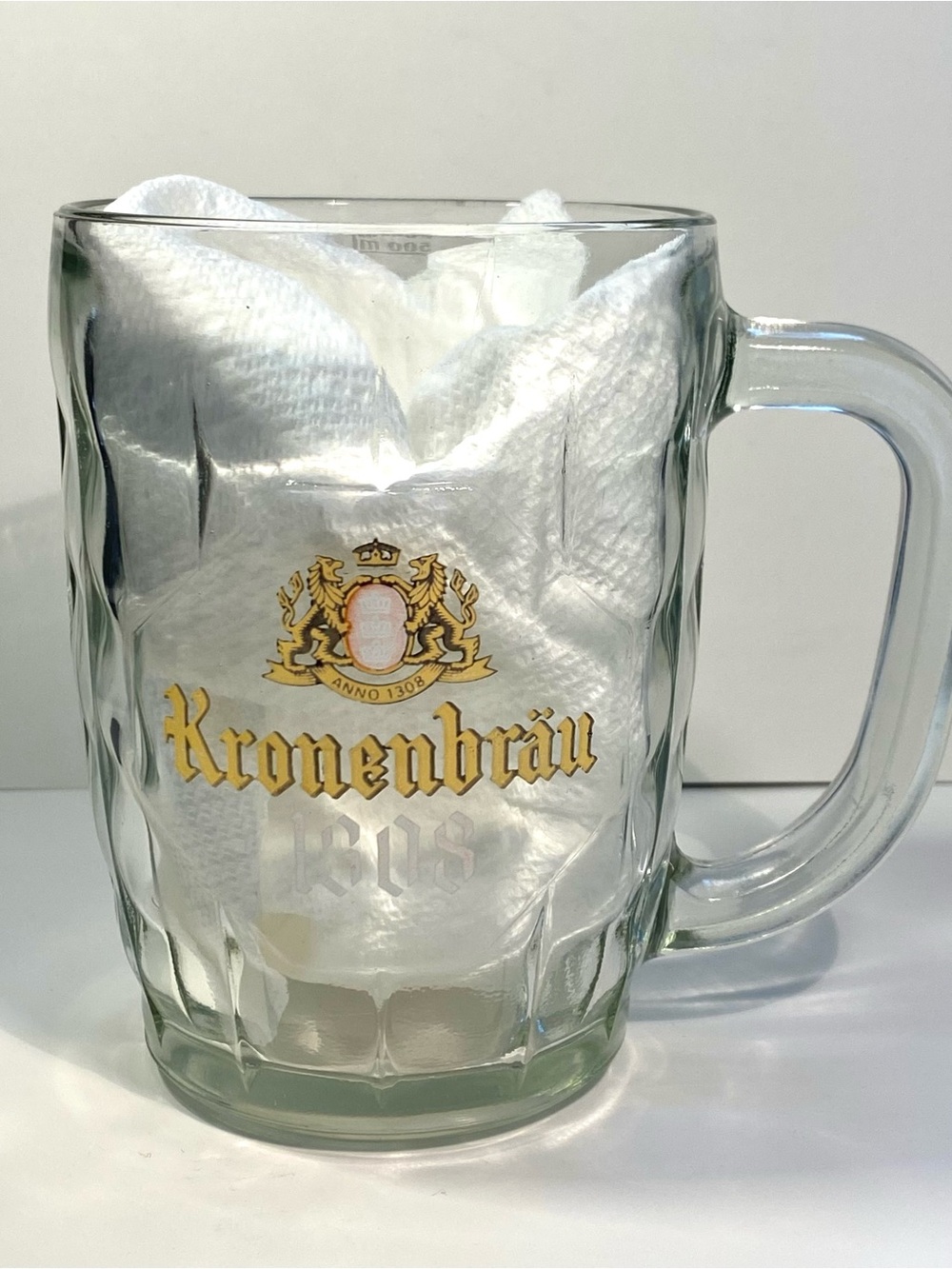 Collectible Kronenbräu Glass Beer Stein Mug/Tankard - Clear Glass